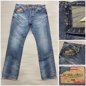 IZZUE IZ-X04-ARMY Frayed Edges Men’s Buttonfly Slim Fit  Jeans Size 36x31